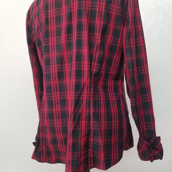 Talbots Tartan Red Ruffle Popover Shirt size 10 - Picture 5 of 8